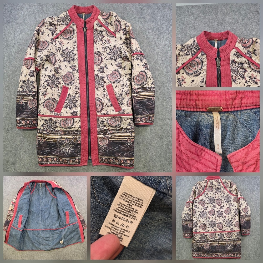 Free People Belario Reversible Quilted Coat Womens Small Floral Boho‎ Zip Jacket
